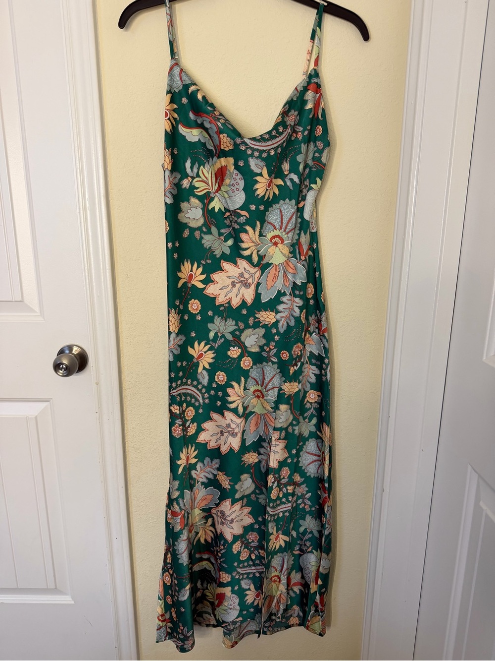 Floral Emerald Green Maxi Slip Dress with Cowl Neckline